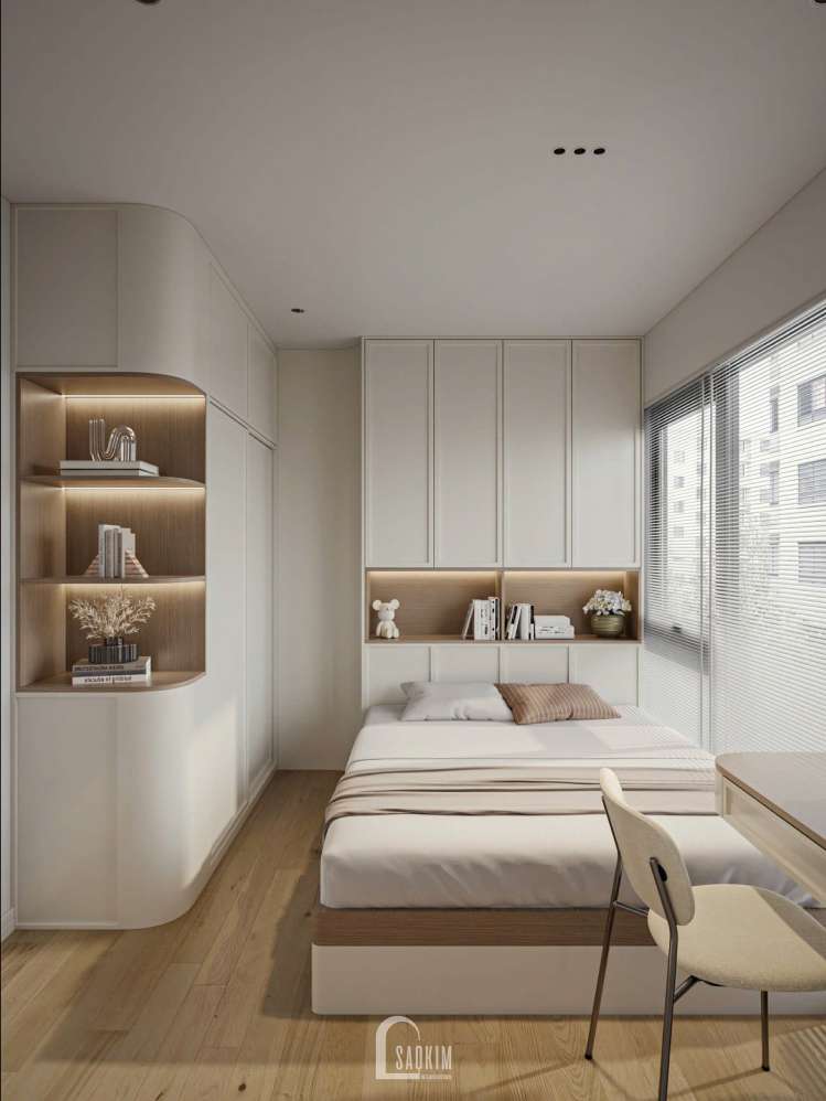 Thiết kế nội thất phòng ngủ master căn hộ 3 ngủ phong cách hiện đại mix Japandi dự án Masteri Vinhomes Ocean Park - Tối Ưu Không Gian Sống Cho Căn Hộ Nhỏ